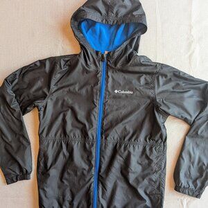 Columbia Youth Large Hooded Jacket Gray Blue Fleece Lined Full Zip Kids Coat L